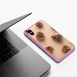 Чехол iPhone XS Max матовый Еловые шишки на бежевом фоне, цвет: 3D-розовый — фото 2