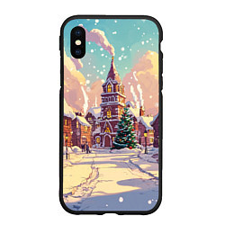 Чехол iPhone XS Max матовый Пустой новогодний городок, цвет: 3D-черный