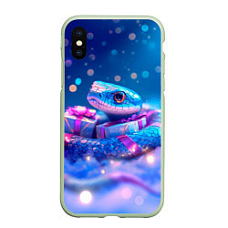 Чехол iPhone XS Max матовый Новогодняя змейка с подарком, цвет: 3D-салатовый