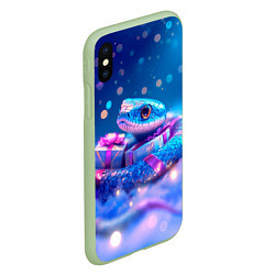 Чехол iPhone XS Max матовый Новогодняя змейка с подарком, цвет: 3D-салатовый — фото 2