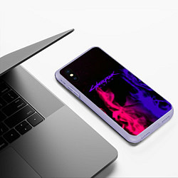 Чехол iPhone XS Max матовый Cyberpunk 2077 neon flame, цвет: 3D-светло-сиреневый — фото 2