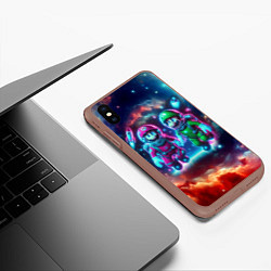 Чехол iPhone XS Max матовый Марио и Луиджи в открытом космосе - неоновое свече, цвет: 3D-коричневый — фото 2