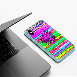 Чехол iPhone XS Max матовый Cyberpunk 2077 радужные полосы, цвет: 3D-мятный — фото 2