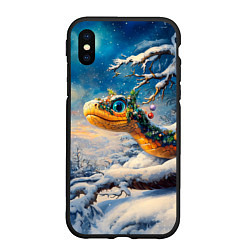 Чехол iPhone XS Max матовый Удивленная змея в зимнем лесу, цвет: 3D-черный