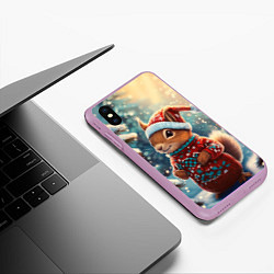 Чехол iPhone XS Max матовый Новогодняя белочка в лесу, цвет: 3D-сиреневый — фото 2