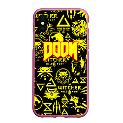 Чехол iPhone XS Max матовый Doom x Witcher, цвет: 3D-малиновый