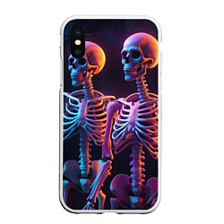 Чехол iPhone XS Max матовый Неоновые скелеты хэллоуин