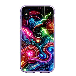 Чехол iPhone XS Max матовый Красочная неоновая абстракция - нейроарт, цвет: 3D-светло-сиреневый