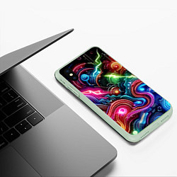 Чехол iPhone XS Max матовый Красочная неоновая абстракция - нейроарт, цвет: 3D-салатовый — фото 2