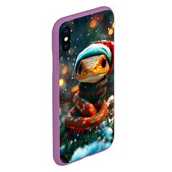 Чехол iPhone XS Max матовый Новогодняя змея у елочки, цвет: 3D-фиолетовый — фото 2