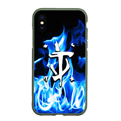 Чехол iPhone XS Max матовый Doom fire logo steel, цвет: 3D-темно-зеленый