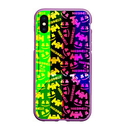 Чехол iPhone XS Max матовый Marshmello pattern neon steel, цвет: 3D-фиолетовый