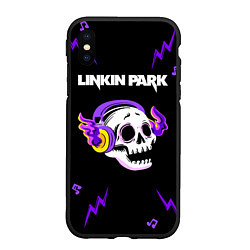 Чехол iPhone XS Max матовый Linkin Park неоновый череп