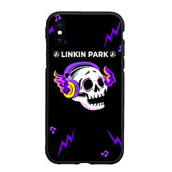 Чехол iPhone XS Max матовый Linkin Park 2024 неоновый череп, цвет: 3D-черный