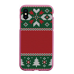 Чехол iPhone XS Max матовый Knitted Christmas Pattern, цвет: 3D-малиновый