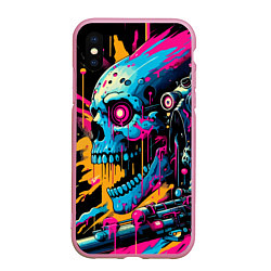 Чехол iPhone XS Max матовый Cool cyber skull - ai art, цвет: 3D-розовый