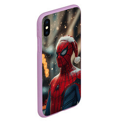 Чехол iPhone XS Max матовый New year Spider-man, цвет: 3D-сиреневый — фото 2