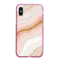 Чехол iPhone XS Max матовый Бело-розовый диагональный узор с золотыми блесткам