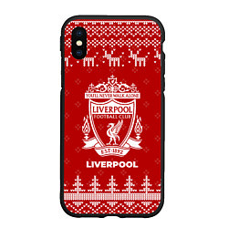 Чехол iPhone XS Max матовый Новогодний Liverpool с оленями