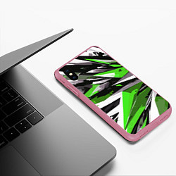 Чехол iPhone XS Max матовый Чёрно-зелёная-белая абстракция, цвет: 3D-малиновый — фото 2