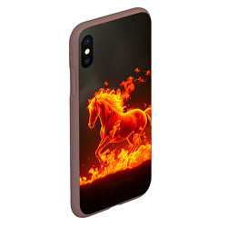 Чехол iPhone XS Max матовый Огненная лошадь на темном фоне, цвет: 3D-коричневый — фото 2