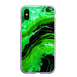 Чехол iPhone XS Max матовый Зелёные брызги на чёрном фоне