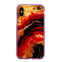 Чехол iPhone XS Max матовый Красно-золотые брызги на чёрном фоне