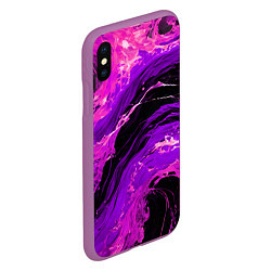 Чехол iPhone XS Max матовый Фиолетовые брызги на чёрном фоне, цвет: 3D-фиолетовый — фото 2