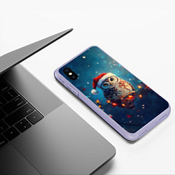 Чехол iPhone XS Max матовый Новогодняя сова на гирлянде, цвет: 3D-светло-сиреневый — фото 2