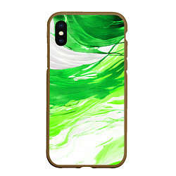 Чехол iPhone XS Max матовый Зелёные волны на белом фоне