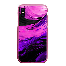 Чехол iPhone XS Max матовый Фиолетовые волны на чёрном фоне, цвет: 3D-малиновый