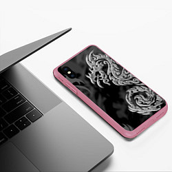 Чехол iPhone XS Max матовый Серый дракон трайбл, цвет: 3D-малиновый — фото 2