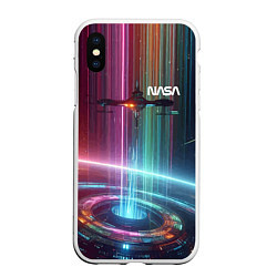 Чехол iPhone XS Max матовый Spaceship in the neon cosmos - nasa