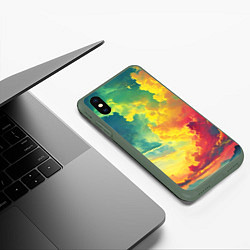 Чехол iPhone XS Max матовый Алые облака на синем небе, цвет: 3D-темно-зеленый — фото 2