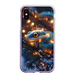 Чехол iPhone XS Max матовый Змея и золотые огоньки, цвет: 3D-светло-сиреневый