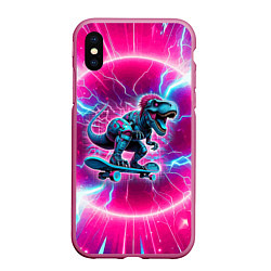 Чехол iPhone XS Max матовый Cyber tyrannosaurus is a cool skateboarder