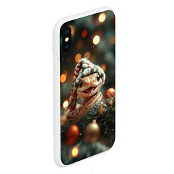 Чехол iPhone XS Max матовый Забавная новогодняя змея, цвет: 3D-белый — фото 2