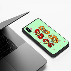 Чехол iPhone XS Max матовый 2025 змеи из русского лубка, цвет: 3D-черный — фото 2