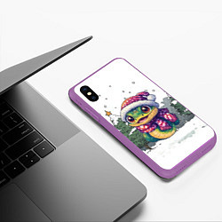 Чехол iPhone XS Max матовый Новогодняя змейка зимний фон 2025, цвет: 3D-фиолетовый — фото 2