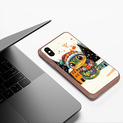 Чехол iPhone XS Max матовый Новогодняя змейка в шарфике, цвет: 3D-коричневый — фото 2