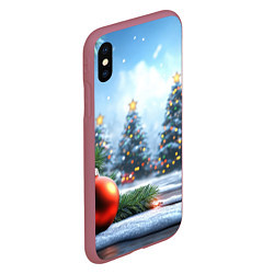 Чехол iPhone XS Max матовый Новогодние елки и шар, цвет: 3D-малиновый — фото 2