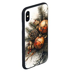 Чехол iPhone XS Max матовый Новогодние игрушки и шишки, цвет: 3D-черный — фото 2