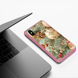 Чехол iPhone XS Max матовый Елочные новогодние игрушки, цвет: 3D-малиновый — фото 2