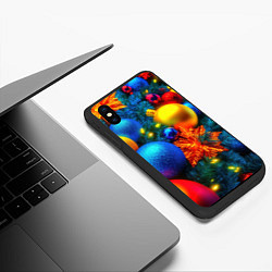 Чехол iPhone XS Max матовый Разноцветные шары на елке, цвет: 3D-черный — фото 2