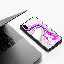 Чехол iPhone XS Max матовый Волнистые чёрно-фиолетовые линии на белом фоне, цвет: 3D-черный — фото 2