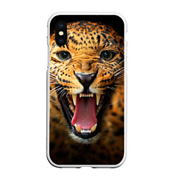 Чехол iPhone XS Max матовый Рык леопарда, цвет: 3D-белый