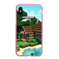 Чехол iPhone XS Max матовый Minecraft House, цвет: 3D-розовый