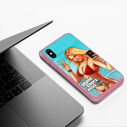 Чехол iPhone XS Max матовый GTA 5: Selfie Girl, цвет: 3D-малиновый — фото 2