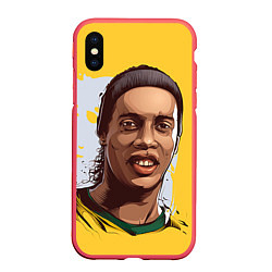 Чехол iPhone XS Max матовый Ronaldinho Art, цвет: 3D-красный