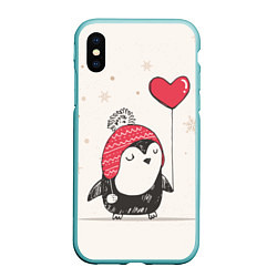 Чехол iPhone XS Max матовый Влюбленный пингвин, цвет: 3D-мятный